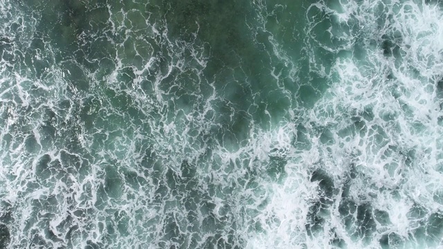 鸟瞰图。无人机拍摄海浪，一只海龟在海浪中游泳视频素材