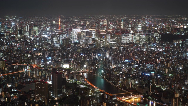 东京城市夜间鸟瞰图视频素材