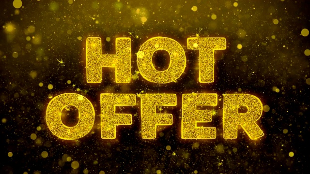 Hot Offer Text on Golden Glitter Shine Particles动画。视频素材