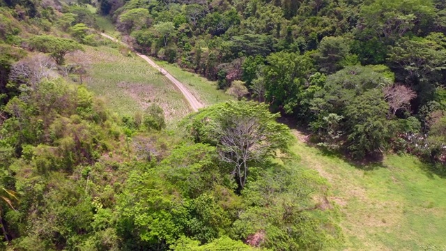 空中:令人惊叹的风景，郁郁葱葱的山丘和山谷与土路-高地，哥斯达黎加视频素材