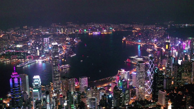 维多利亚港，香港城市夜景的地标视频素材