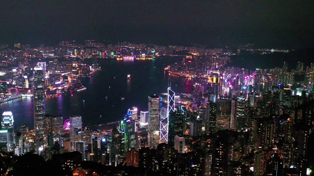 维多利亚港，香港城市夜景的地标视频素材