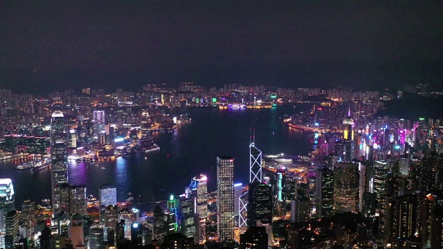 维多利亚港，香港城市夜景的地标视频素材