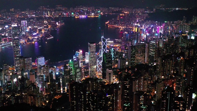 维多利亚港，香港城市夜景的地标视频素材