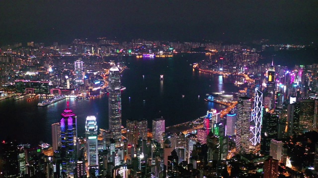 维多利亚港，香港城市夜景的地标视频素材