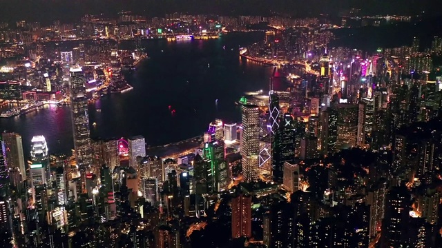 维多利亚港，香港城市夜景的地标视频素材