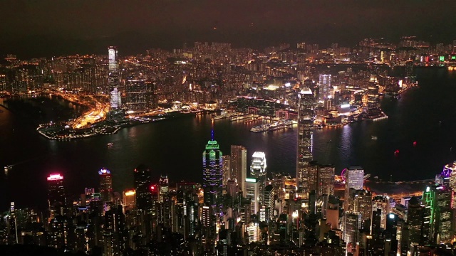 维多利亚港，香港城市夜景的地标视频素材