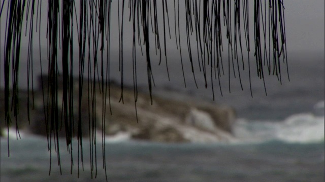 波浪冲击着多岩石的海岸。视频素材