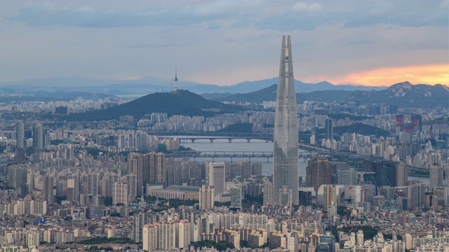 韩江乐天世界大厦市区全景/韩国首尔视频素材