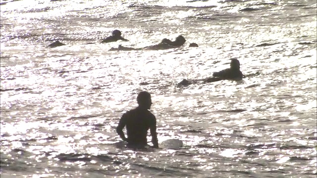 冲浪者在毛伊岛海岸寻找好的海浪。视频素材