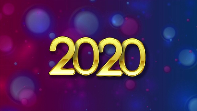 金色2020字蓝紫圣诞散景背景视频素材