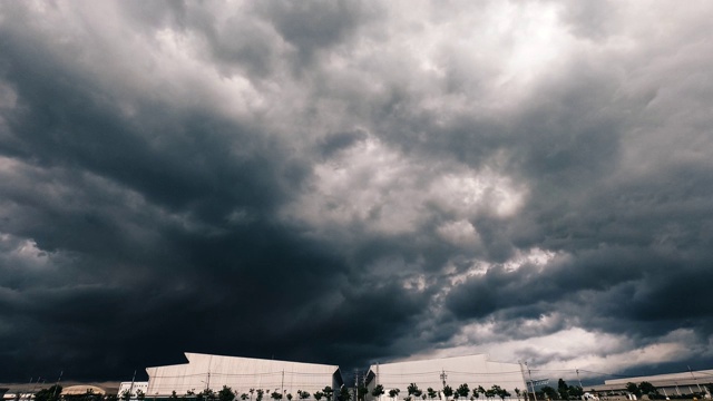 时间流逝雷暴的天空雨云在工厂上空视频素材