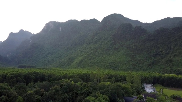 山脉覆盖着绿色浓密的热带森林视频素材