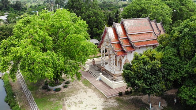 经典佛寺之间的森林。从空中俯瞰泰国山上绿树间的佛教寺院。苏梅岛。旅游、冥想、东方生活的理念。亚洲村视频素材