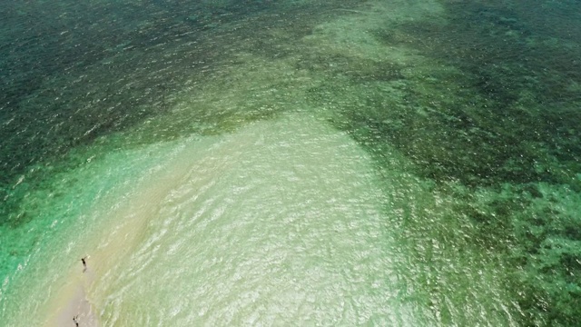 人们在热带岛屿上放松，在泻湖里游泳。岛,Siargao。游客们乘小船来到白岛视频素材