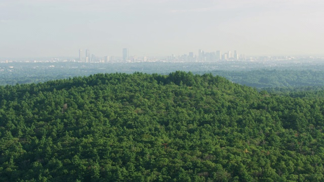 波士顿市区的广角镜头，前景是蓝山保留地视频素材