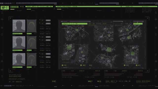 警察HUD跟踪系统和远程控制。间谍监控系统和数字仪表盘。视频素材