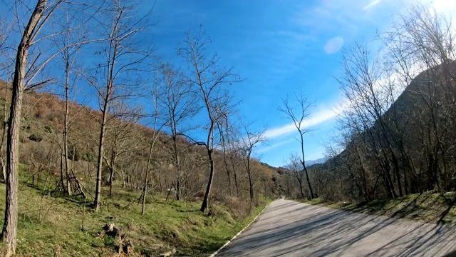 在秋日阳光明媚的乡村道路上开车视频素材