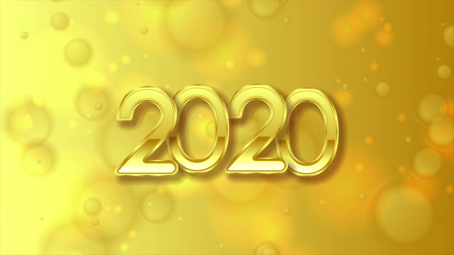 金色2020字上明亮的黄色圣诞散景运动背景视频素材