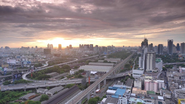 黄昏俯瞰高层建筑的城市商业区全景(泰国曼谷)视频素材