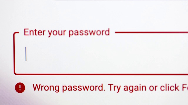 输入错误密码时出现错误画面视频素材
