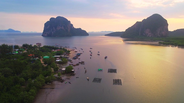 鸟瞰图拍摄美丽的风景和安达曼海日落，热带海滩海在泰国南部，亚洲视频素材