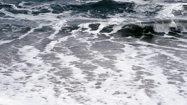 海浪带着多云的天气和强风袭来的海边景象。韩国东海。视频素材