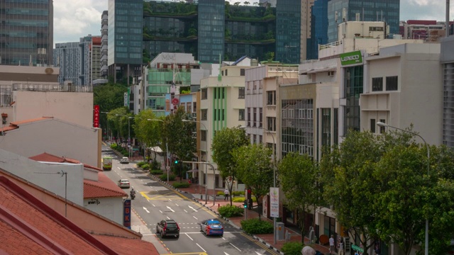 傍晚时间新加坡城市中心交通街道屋顶全景4k时间推移视频素材