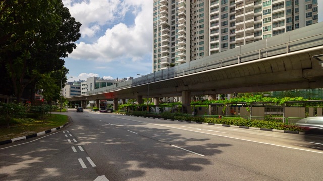 阳光明媚的一天新加坡城市交通街道地铁车站道路全景4k时间视频素材