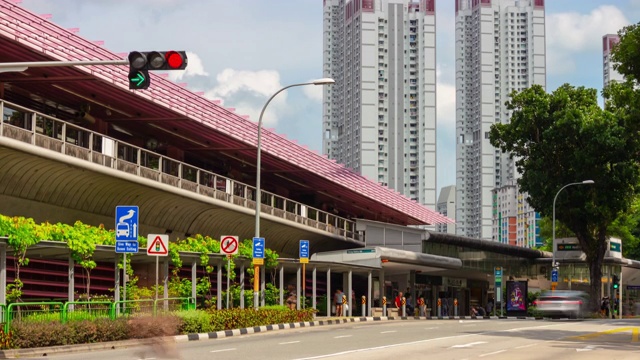 阳光明媚的一天新加坡城市交通街道地铁车站道路全景4k时间视频素材