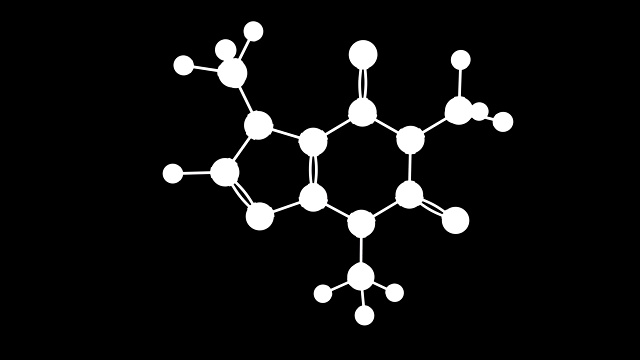 带有阿尔法层的咖啡因分子的三维动画视频素材