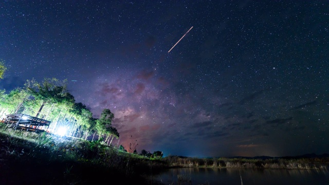 银河在夜晚的湖景视频素材