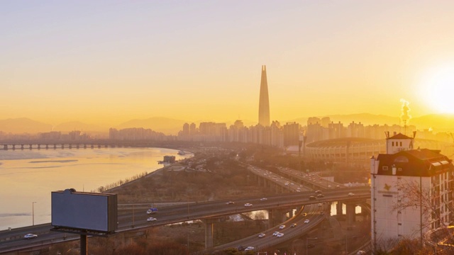 韩国首尔城市天际线的时间流逝视频素材