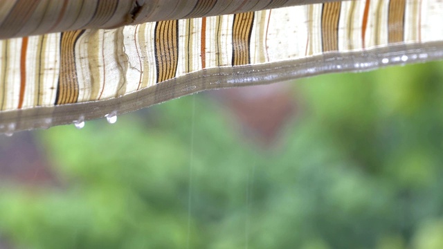 暴风雨时雨滴从伞上落下视频素材