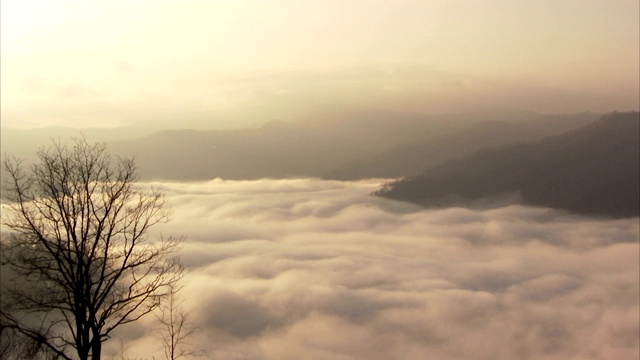 低空云层布满山谷。视频素材