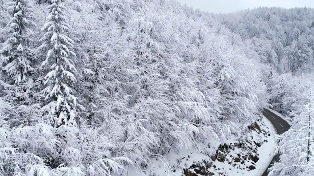 高角度的柏油路通过冬季景观视频素材