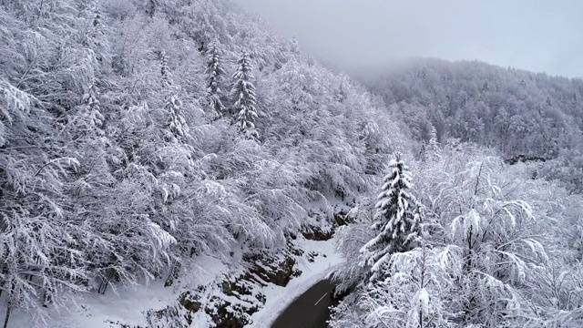 高角度的柏油路通过冬季景观视频素材