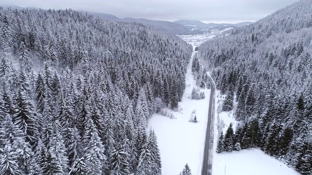 沿着乡村道路穿过冬天的风景视频素材