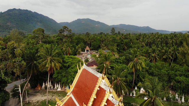 经典佛寺之间的森林。从空中俯瞰泰国山上绿树间的佛教寺院。苏梅岛。旅游、冥想、东方生活的理念。亚洲村视频素材