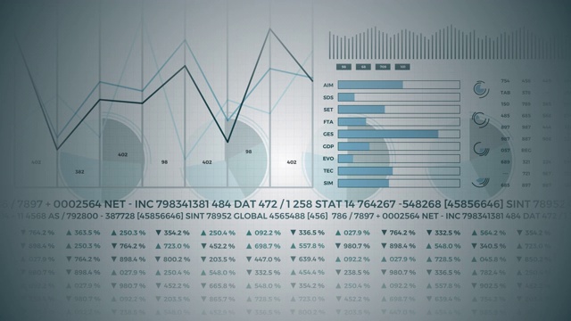 统计数据，金融市场数据，分析和报告，数字和图表。幻灯片3 d效果。视频素材