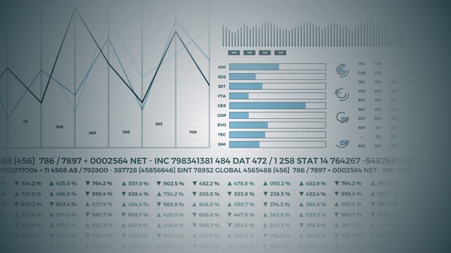 统计数据，金融市场数据，分析和报告，数字和图表。幻灯片3 d效果。视频素材