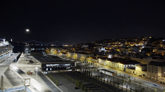 鸟瞰图。葡萄牙里斯本夜景城市中心视图空中全景图，时间推移视频素材