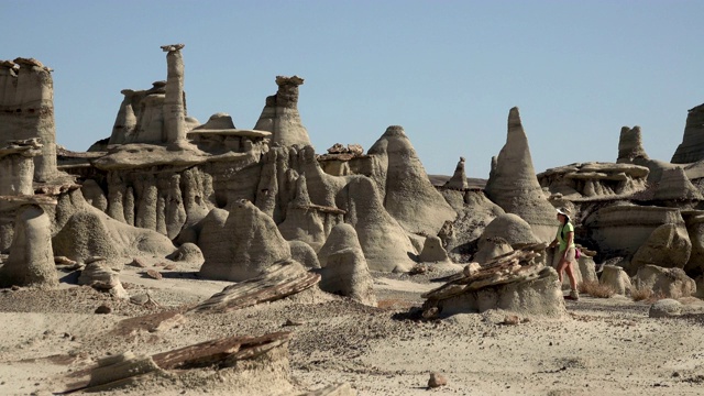 新墨西哥州Bisti De-Na-Zin荒野的白垩纪砂岩峰顶视频素材