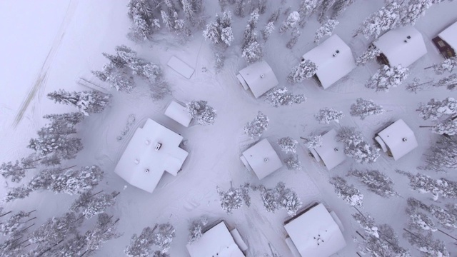 欧洲芬兰拉普兰，冬季被雪覆盖的Torassieppi驯鹿农场小屋视频素材