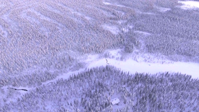 托拉西比湖(Torassieppi Lake, Toras-Sieppi Jarvi)在冬季日落时被冰雪覆盖，芬兰拉普兰，芬兰，欧洲视频素材