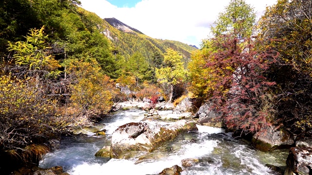 最后的香格里拉，道成亚丁，风景秀丽的亚丁自然保护区，四川，中国。在缓慢的运动。视频素材