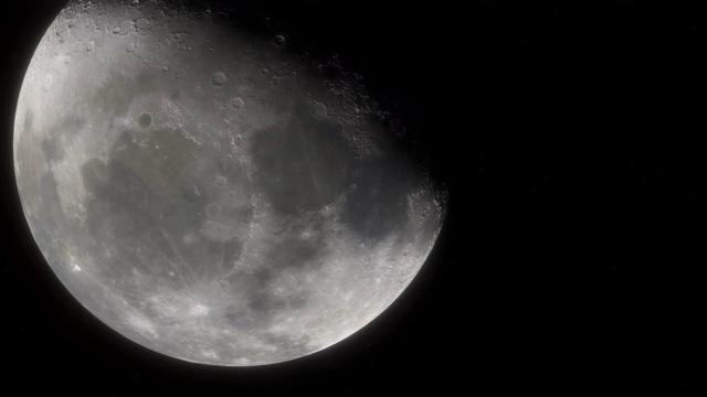 深空中的月球。宇宙飞船在月球附近飞行。月球的电影详细3d模型视频素材