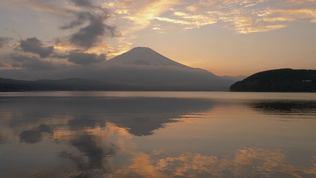 日落时富士山上的山中湖视频素材