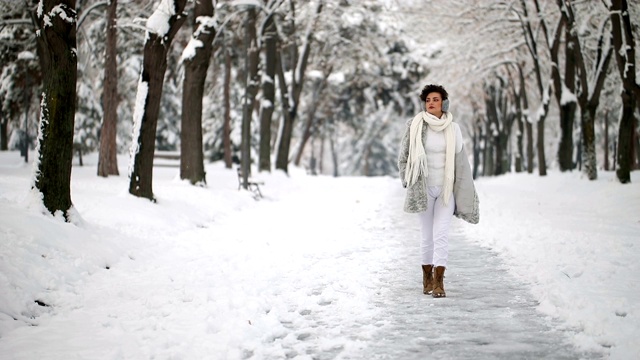 雪中的女人视频素材