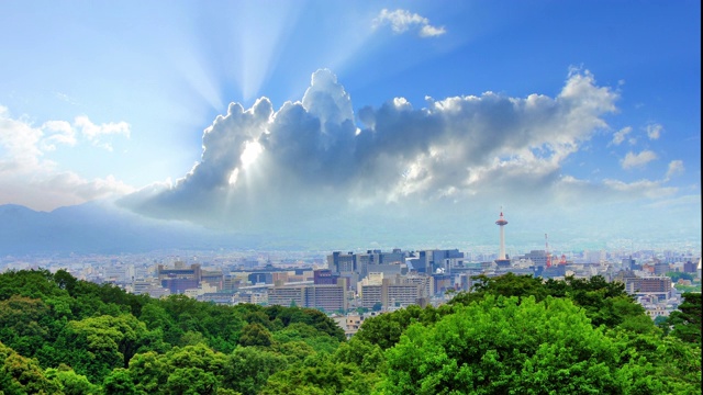 日本京都塔上的日落和云彩视频素材